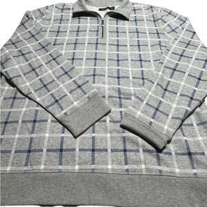 Nautica Gray and Blue Plaid Zip-Up Sweater